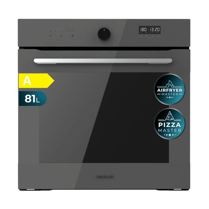 Cecotec Bolero Hexa AF316000 Glass Grey A Horno Integrable - Capacidad 81L - Temperatura Regulable - Piedra para Pizzas de 35cm - Guias Telescopicas - Pantalla Tactil - 11 Funciones - Color Gris Oscuro