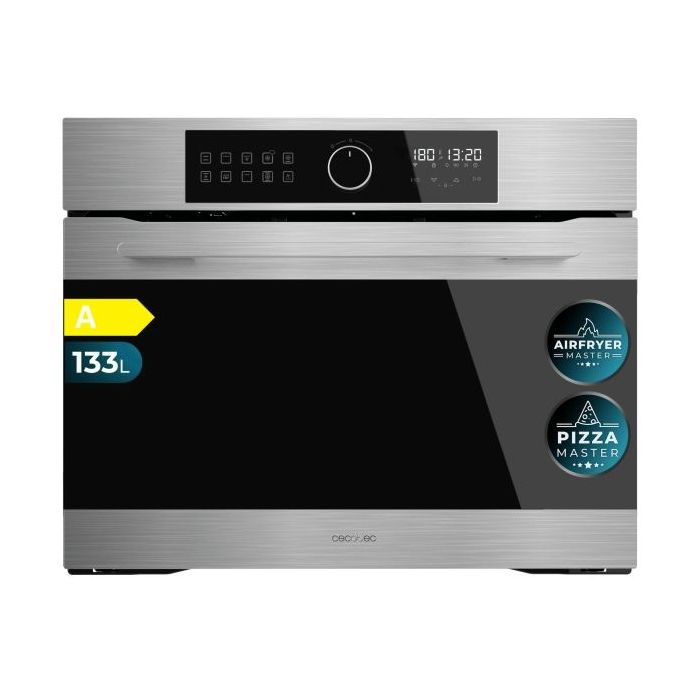 Cecotec Bolero Hexa AF319000 Inox A Horno Integrable - Capacidad 133L - Temperatura Regulable - Piedra para Pizzas de 35cm - Guias Telescopicas - Pantalla Tactil - 11 Funciones - Color Negro y Plateado