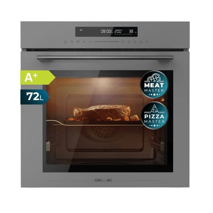 Cecotec Bolero Hexa SM406000 Glass Grey A+ Horno Integrable con Microondas - 2900W - Capacidad 72L - Temperatura Regulable - Acero Inoxidable - Guias Telescopicas - Pantalla Tactil - Color Gris