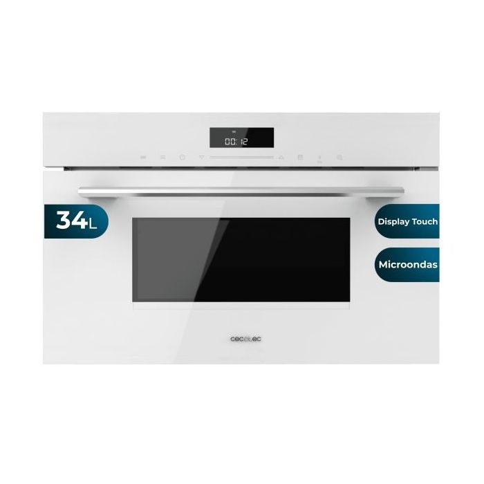 Cecotec Bolero Hexa MW703800 Glass White Microondas Integrable con Grill - Capacidad 34L - Temperatura Regulable - Panel Tactil - Acabado en Vidrio - Bloqueo Infantil - Color Blanco