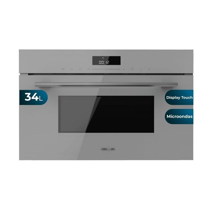 Cecotec Bolero Hexa MW703800 Glass Grey Microondas Integrable con Grill - Capacidad 34L - Temperatura Regulable - Panel Tactil - Acabado en Vidrio - Bloqueo Infantil - Color Gris