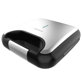 Cecotec Rock'nToast Grill + Sandwichera Doble - Potencia 800W - Antiadherente - Temperatura Regulable - Acabado en Acero Inoxidable - Asa de Tacto Frio - Hueco Recogecables - Color Negro y Plateado