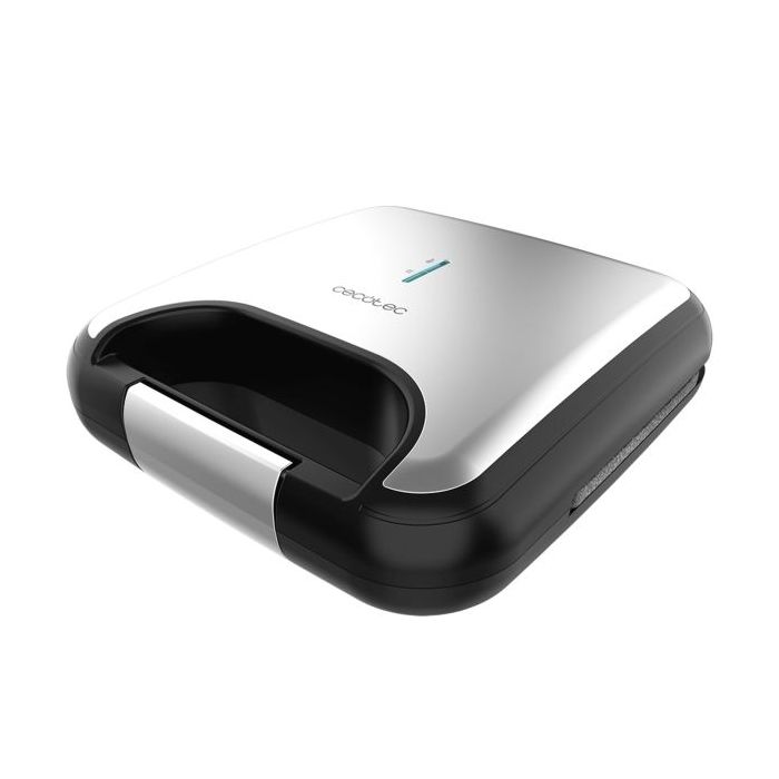 Cecotec Rock'nToast Grill + Sandwichera Doble - Potencia 800W - Antiadherente - Temperatura Regulable - Acabado en Acero Inoxidable - Asa de Tacto Frio - Hueco Recogecables - Color Negro y Plateado