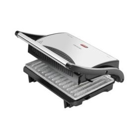 Cecotec Rock’nGrill Parrilla Electrica - 700W - Asa Tacto Frio - Revestimento de Piedra - Superficie 23x14.5cm - Hueco Recogecables - Base Antideslizante - Placa Superior Flotante - Color Negro y Plateado