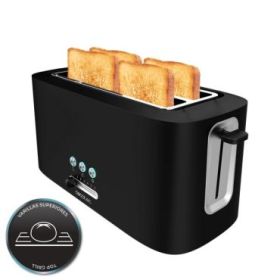 Cecotec Toast and Taste 16000 Extra Double Tostadora de Doble Ranura Larga - 1630W - Autocentrado - 6 Niveles de Tostado - Hueco Recogecables - Base Antideslizante - Recogemigas - Color Negro