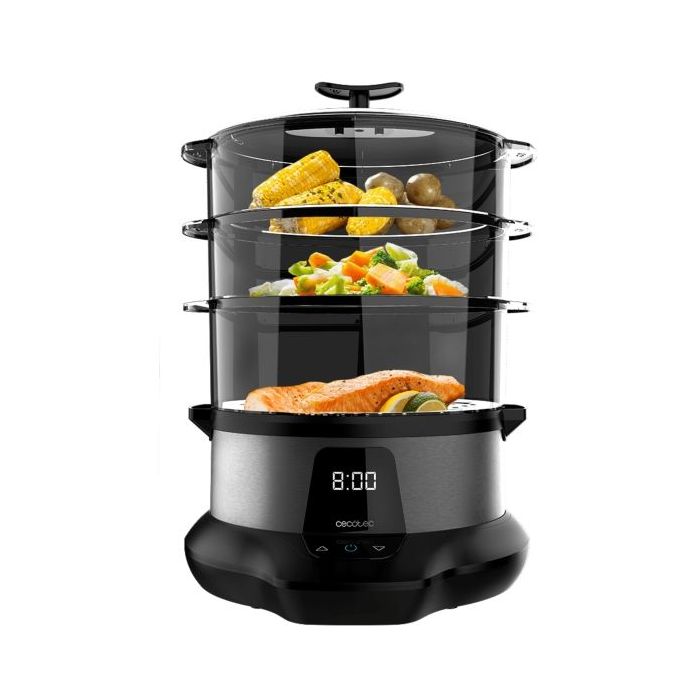 Cecotec Vapovita 3000 Pro Vaporera - Potencia 1000W - Capacidad 1L - Acero Inoxidable - Apto para Lavavajillas - Temporizador - Pantalla Digital - Color Gris Oscuro