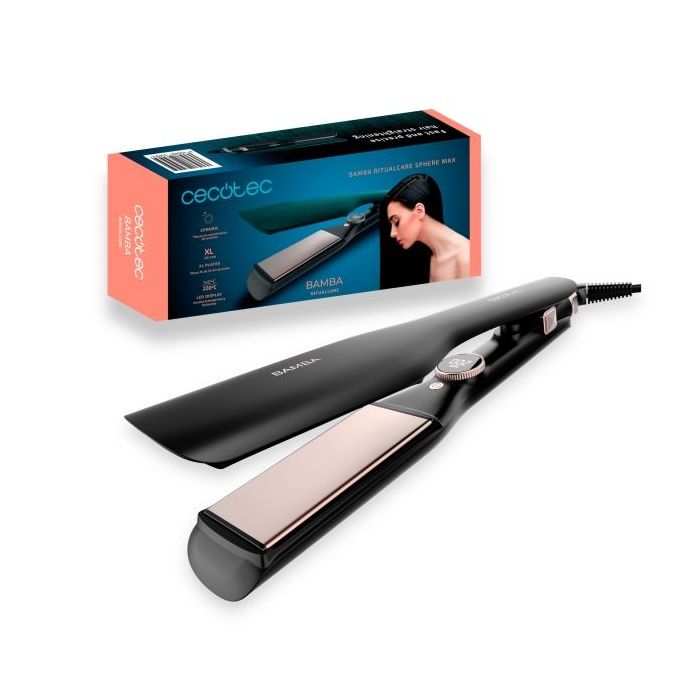 Cecotec Ritualcare Sphere Max Plancha de Pelo XL de 45mm - Pantalla LED - Temperatura Regulable - Revestimiento de Ceramica - Apagado Automatico - Placas Flotantes - Color Negro