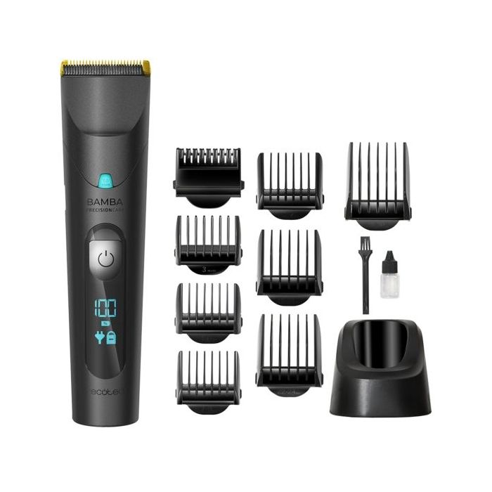 Cecotec Precisioncare Wet and Dry Cortapelos - Autonomia hasta 120min - IPX6 - Peines Surtidos - Pantalla LED - Bateria de Litio - Cuchillas con Recubrimiento de Titanio - Color Negro