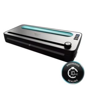 Cecotec FoodCare SealVac 120 SteelCut Envasadora al Vacio - Presion 0.75bar - 120W - Silencioso - Acero Inoxidable - Luz LED - Admite Bolsas Genericas - Funcion Vacio para Botes - Color Negro y Plateado