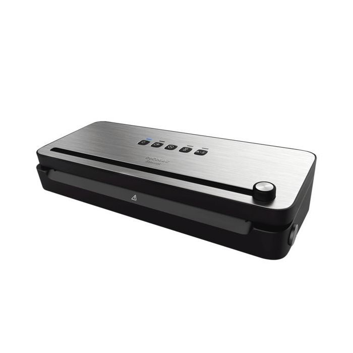 Cecotec FoodCare SealVac 140 SteelCut Envasadora al Vacio - 140W - Presion 0.75bar - Luz LED - Silencioso - Acero Inoxidable - Admite Bolsas Genericas - Funcion Vacio para Botes - Color Negro y Plateado