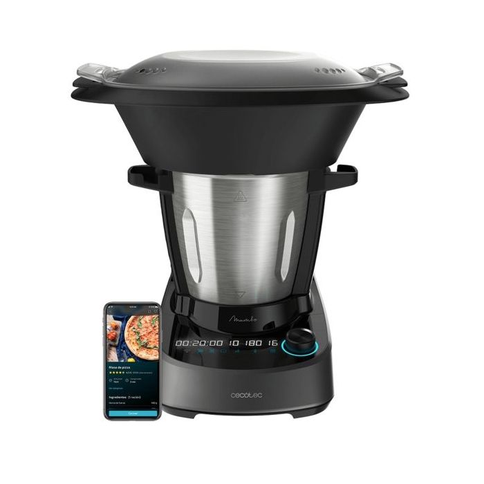 Cecotec Mambo 11090 Robot de Cocina - Bascula - Jarra de Acero Inoxidable 3.3L - Control por App - Velocidad Ajustable - Recetario - Apto para Lavavajillas - Funcion Autolimpieza - Color Negro y Plateado