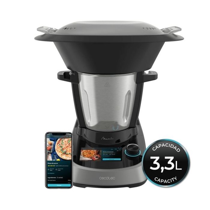 Cecotec Mambo Touch Robot de Cocina - Jarra de Acero Inoxidable 3.3L - Bascula - Control por App - Recetario - Apto para Lavavajillas - Pantalla Tactil - Funcion Autolimpieza - Color Negro y Plateado