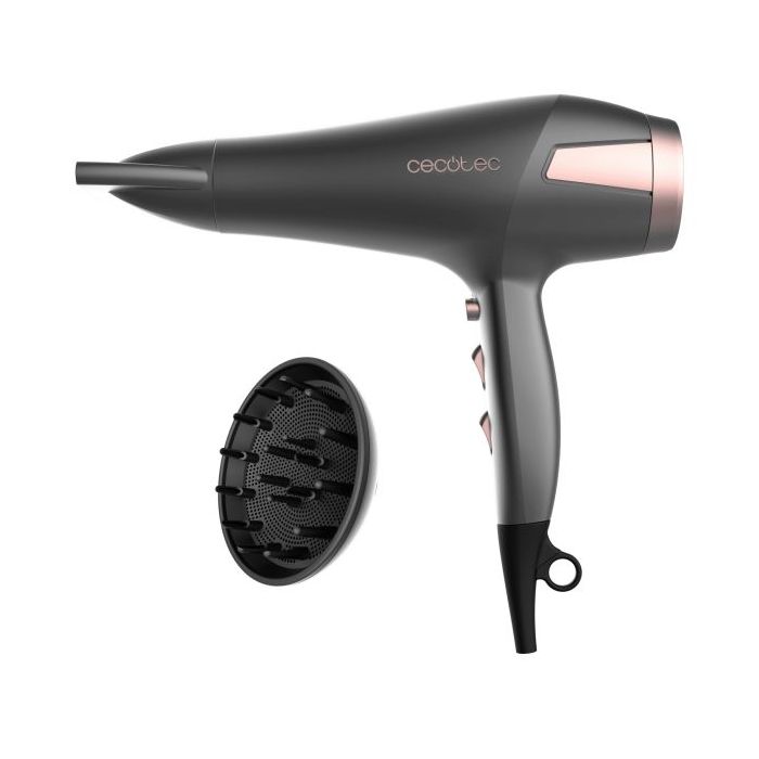 Cecotec IoniCare Radiance Secador de Pelo - Potencia 2500W - Tecnologia con Iones - Temperatura Regulable - Difusor - Concentrador - Cable de 1.8m - Velocidad Ajustable - Color Gris Oscuro