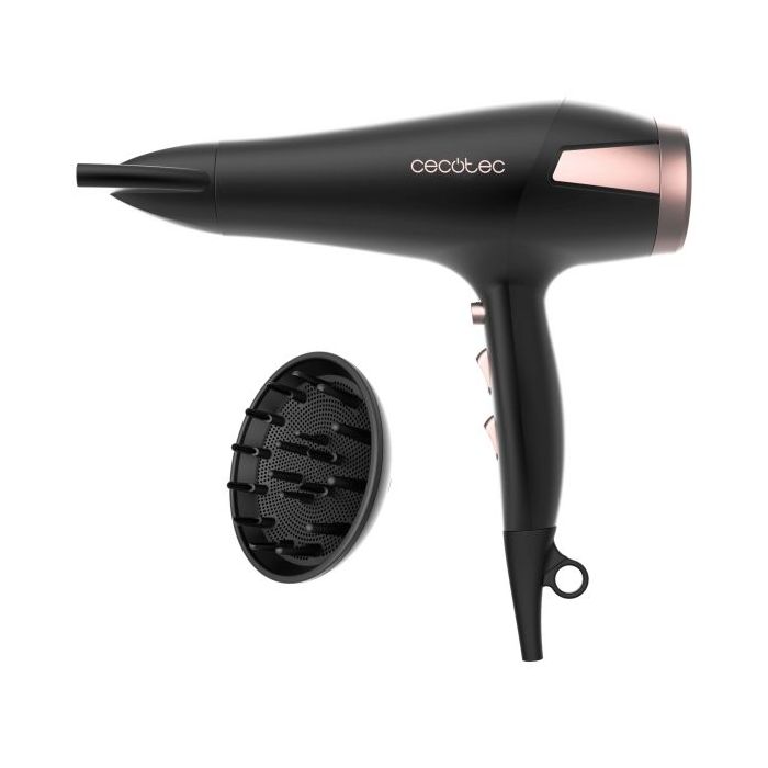 Cecotec IoniCare Elegance Secador de Pelo - Potencia 2400W - Tecnologia con Iones - Temperatura Regulable - Cable de 1.8m - Funcion Aire Frio - Difusor - Velocidad Ajustable - Color Negro
