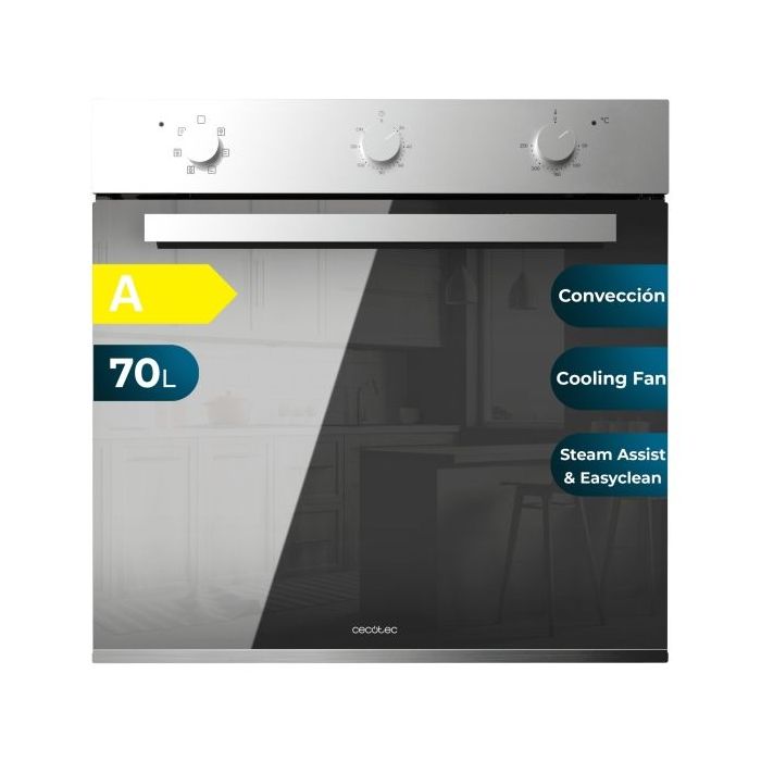 Cecotec Bolero Hexa M236000 Mirror Time A Horno Multifuncion Integrable - Potencia 2800W - Capacidad 70L - Puerta Triple de Cristal - 6 Funciones - Color Negro y Plateado