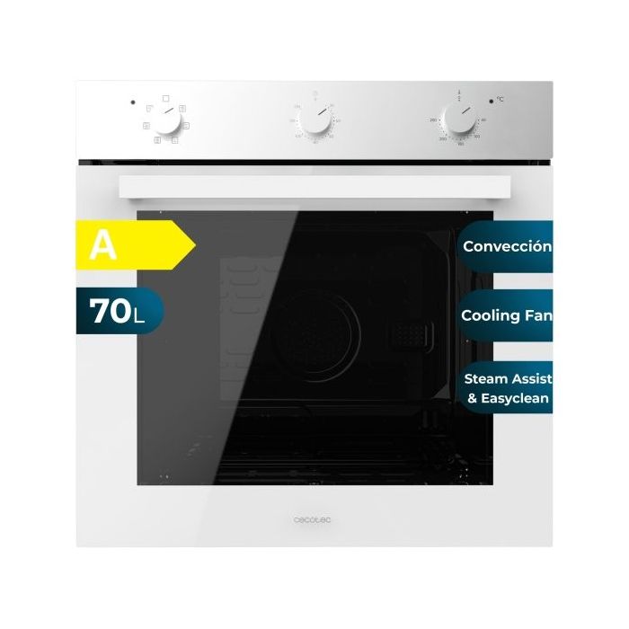 Cecotec Bolero Hexa M236000 Glass White Time A Horno Multifuncion Integrable - Potencia 2800W - Capacidad 70L - Puerta Triple de Cristal - 6 Funciones - Color Blanco y Negro
