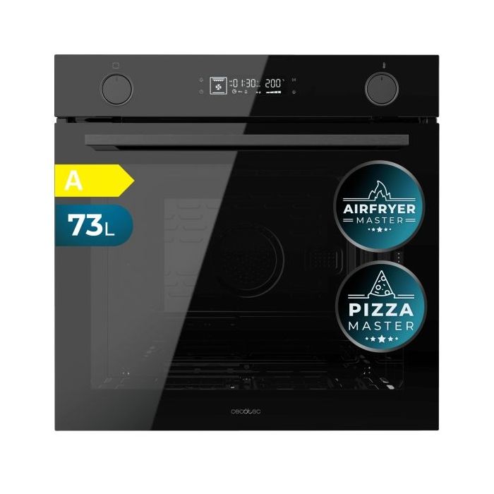 Cecotec Bolero Hexa AF326000 Glass Black A Horno Multifuncion Integrable - Potencia 2800W - Capacidad 73L - Piedra para Pizzas de 35cm - Puerta Triple de Cristal - 12 Funciones - Color Negro