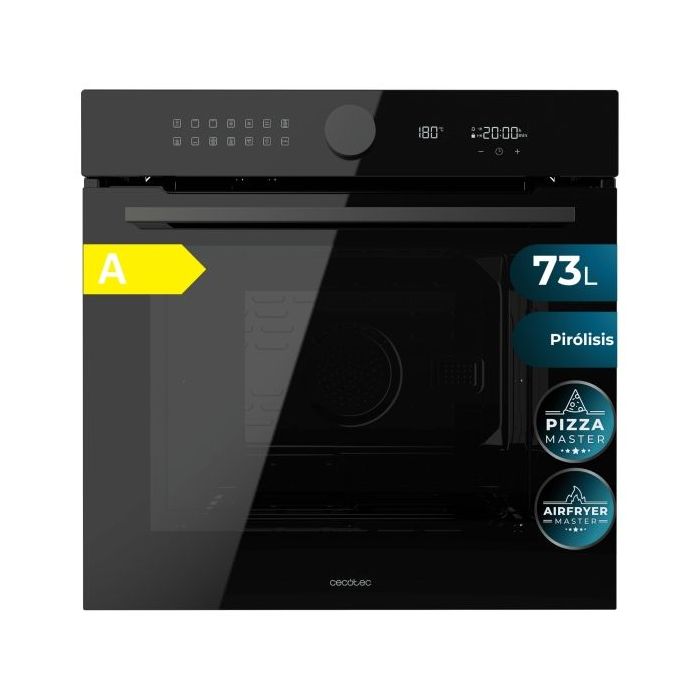 Cecotec Bolero Hexa P516000 Glass Black A Horno Pirolitico Integrable - 3250W - Capacidad 73L - Piedra para Pizzas de 35cm - Puerta Cuadruple de Cristal - Guias Telescopicas - 14 Funciones - Color Negro