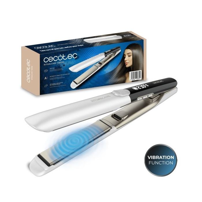 Cecotec RitualCare Twerk Plancha de Pelo con Vibracion - Cable 360º - Pantalla LED - Bloqueo de Placas - Temperatura Regulable - Revestimiento de Queratina - Color Blanco