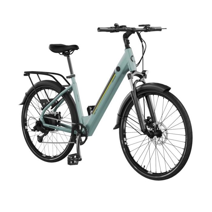 Cecotec Urban Bicicleta Electrica de 28" - Doble Disco de Freno Hidraulico - Autonomia hasta 90km - Cambio Shimano de 7 Velocidades - Bateria de 36V y 12.8Ah - Suspension Delantera - Color Menta
