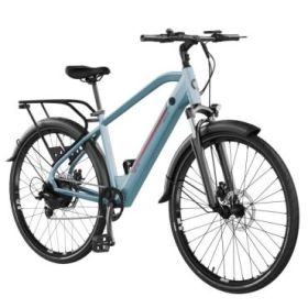 Cecotec Urban Pro Bicicleta Electrica de 28" - Doble Disco de Freno Hidraulico - Autonomia 90km - Cambio Shimano de 7 Velocidades - Bateria de 36V y 12.8Ah - Suspension Delantera - Color Azul Claro