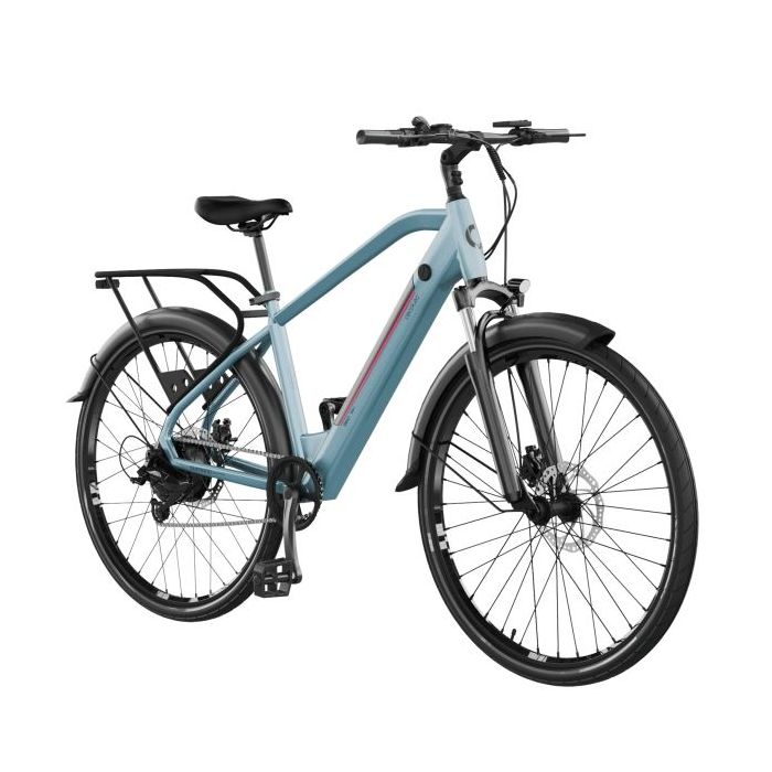 Cecotec Urban Pro Bicicleta Electrica de 28" - Doble Disco de Freno Hidraulico - Autonomia 90km - Cambio Shimano de 7 Velocidades - Bateria de 36V y 12.8Ah - Suspension Delantera - Color Azul Claro