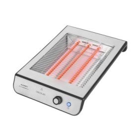 Cecotec Turbo Easy Toast Inox Tostador Horizontal - 900W - 3 Resistencias de Cuarzo - 6 Niveles de Tostado - Hueco Recogecables - Base Antideslizante - Recogemigas - Color Negro y Plateado