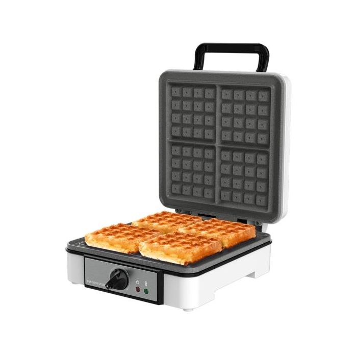 Cecotec Fun Gofrestone 4Inox Gofrera Cuadruple - 1200W - Antiadherente - Temperatura Regulable - Acero Inoxidable - Base Antideslizante - Asa de Tacto Frio - Indicador Luminoso - Color Blanco y Negro