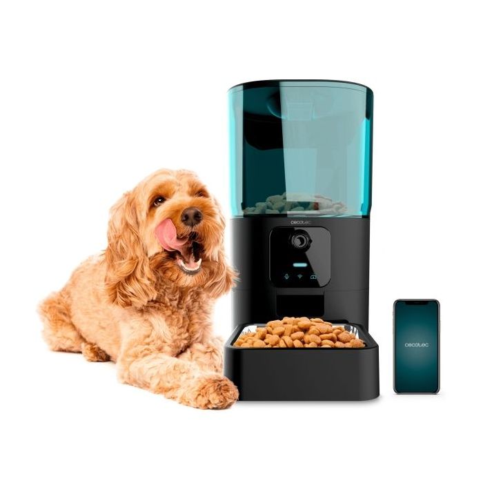 Cecotec Pumba 6000 Purrfect Meal Smart Vision Comedero Automatico para Mascotas con Microfono - Capacidad 6L - Cuenco de Acero Inoxidable - WiFi - Control con App - Color Negro y Azul