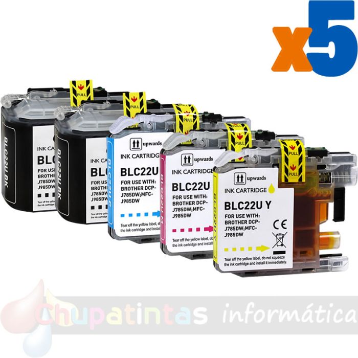 Brother LC22U Pack de 5 Cartuchos de Tinta Genéricos