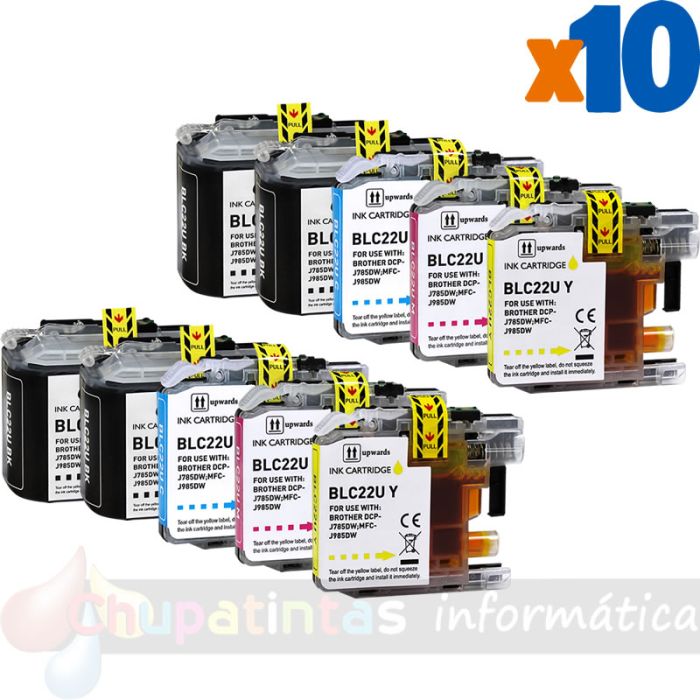 Brother LC22U Pack de 10 Cartuchos de Tinta Genéricos