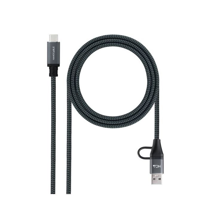 Nanocable Cable USB 3.2 Gen2x2 5A/100W - USB-C + USB-A/M a USB-C/M - 2m - Color Gris