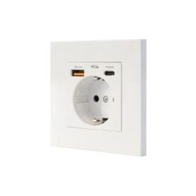 Nanocable Roseta Base de Enchufe de Pared Empotrable Tipo Schuko - 1xUSB-A QC 3.0, 1xUSB-C PD - 3.4A - Color Blanco