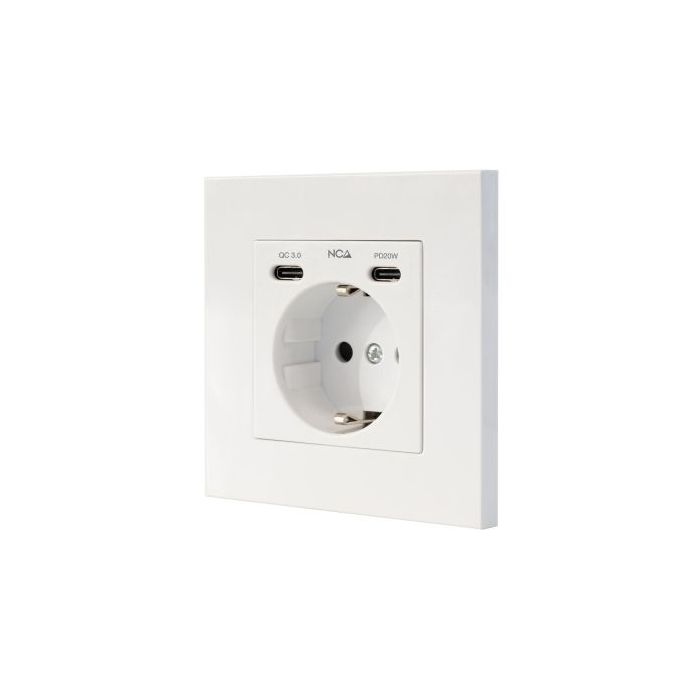 Nanocable Roseta Base de Enchufe de Pared Empotrable Tipo Schuko - 2xUSB-C PD - 3.4A - Color Blanco