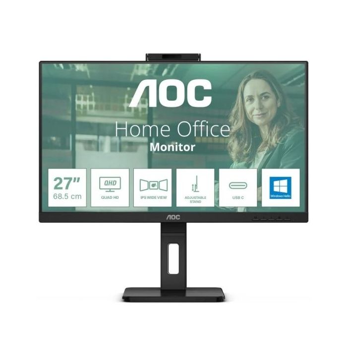 AOC 24P3QW Monitor 23.8" WLED IPS FullHD 120Hz - Respuesta 4ms - Ajustable en Altura, Giratorio e Inclinable  - Altavoces 10W - USB, HDMI, DisplayPort, Webcam - VESA 100x100