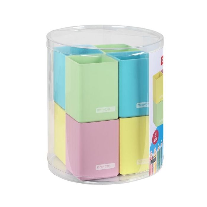 Safta Pack de 8 Cubiletes Portalapices - Silicona - Resistentes y Flexibles - Faciles de Limpiar - Presentados en Caja PVC - 195x230mm - Colores Surtidos