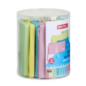 Safta Pack de 12 Estuches Planos - Caja Cilindrica de PVC Transparente - Silicona de Alta Calidad - Flexible - Facil de Limpiar - 195x230mm - Colores Surtidos