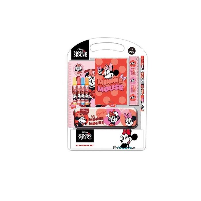 Safta Minnie Mouse Naive Pack Escolar con Plumier Metalico - Lapiz - 4 Rotuladores - Regla 15cm - Sacapuntas - Goma - Libreta A4 - Bloc de Notas A6 - 270x30x375mm - Color Rosa