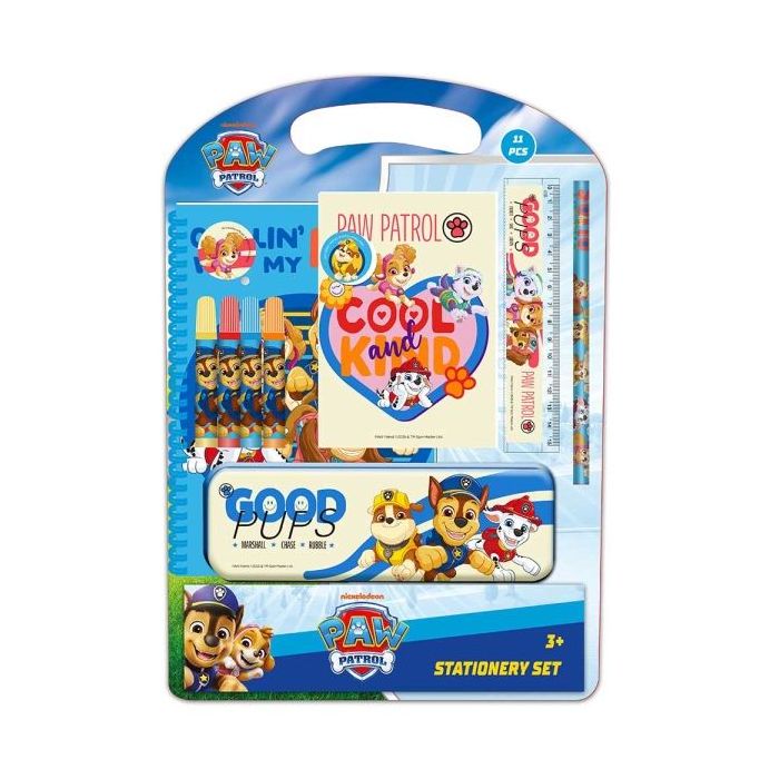 Safta Paw Patrol Cool Pack Escolar con Plumier Metalico - Lapiz - 4 Rotuladores - Regla 15cm - Sacapuntas - Goma - Libreta A4 - Bloc de Notas A6 - 270x30x375mm - Color Azul