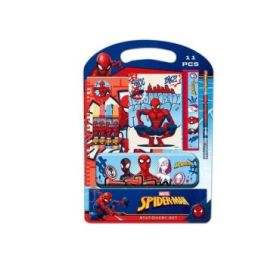 Safta Spider-Man Attack Pack Escolar con Plumier Metalico - Lapiz - 4 Rotuladores - Regla 15cm - Sacapuntas - Goma - Libreta A4 - Bloc de Notas A6 - 270x30x375mm - Multicolor