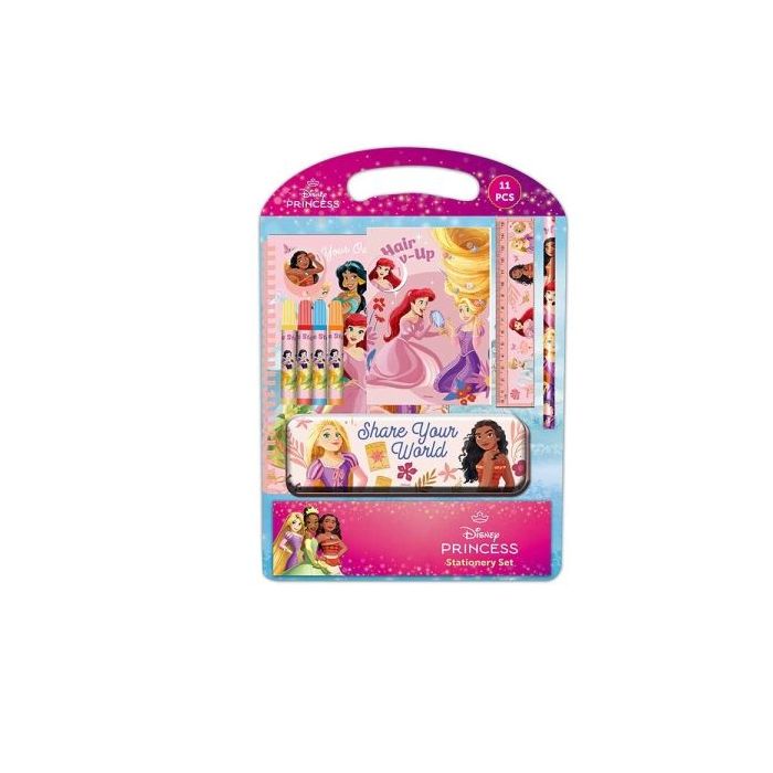Safta Princesas Disney Bloom Pack Escolar con Plumier Metalico - Lapiz - 4 Rotuladores - Regla 15cm - Sacapuntas - Goma - Libreta A4 - Bloc de Notas A6 - 270x30x375mm - Multicolor