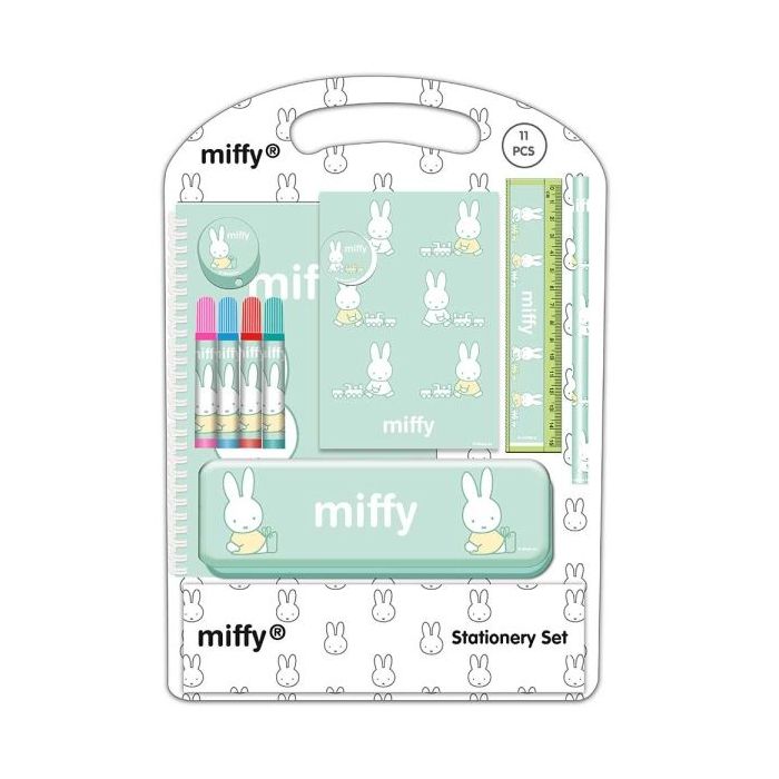 Safta Miffy Buddy Pack Escolar con Plumier Metalico - Lapiz - 4 Rotuladores - Regla 15cm - Sacapuntas - Goma - Libreta A4 - Bloc de Notas A6 - 270x30x375mm - Multicolor