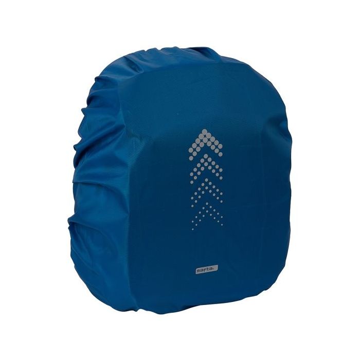 Safta Funda Impermeable para Mochila 48.6L - Goma Elastica Ajustable - Serigrafia Reflectante - Compatible con Varias Mochilas - 48.6L - Resistente al Agua - 270x360x500mm - Color Azul Marino
