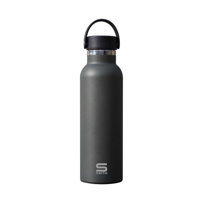 Safta Botella Termo de 600ml - Acero Inoxidable - Base de Silicona Antideslizante - Asa Superior - Color Gris