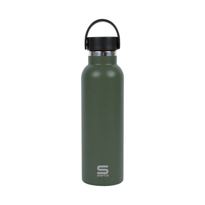 Safta Botella Termo de 600ml - Acero Inoxidable - Base de Silicona Antideslizante - Asa Superior - Color Verde