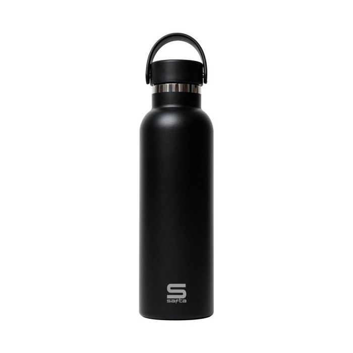 Safta Botella Termo de 600ml - Acero Inoxidable - Base de Silicona Antideslizante - Asa Superior - Color Negro
