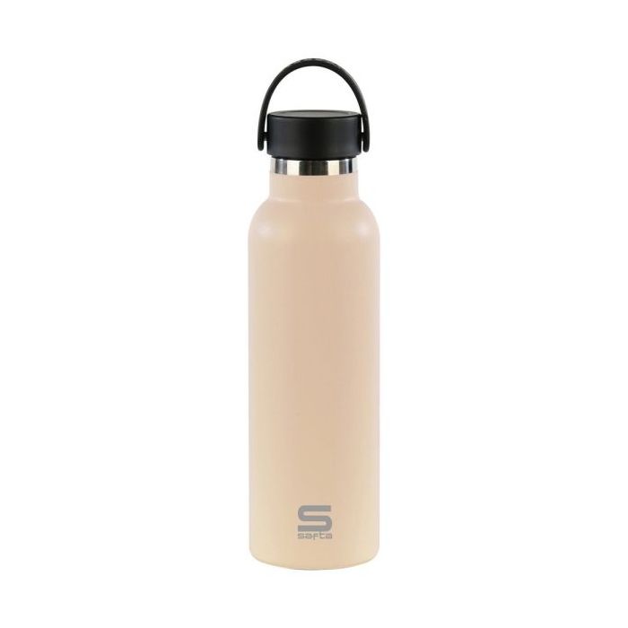 Safta Botella Termo de 600ml - Acero Inoxidable - Base de Silicona Antideslizante - Asa Superior - Color Beige