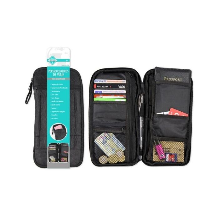 Lagart Portadocumentos de Viaje - Compartimentos para Tarjetas, Monedas, Pasaporte, Billetes etc... Color Negro