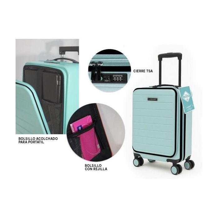 Lagart Maleta Trolley Pocket de Cabina Rigida 20” 55x34x20cm - Compartimento Frontal Acolchado para Portatil - Cierre TSA - Ruedas Dobles 360º - Color Turquesa Pastel