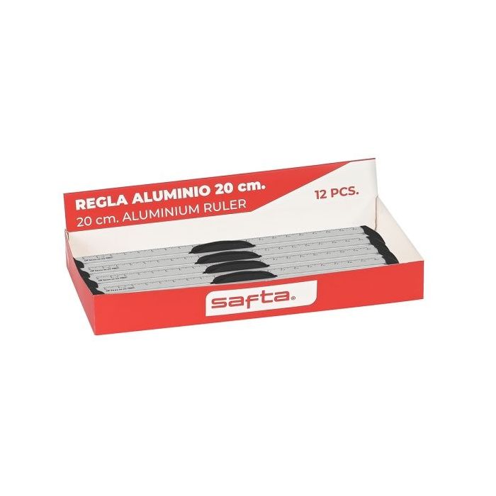Safta Expositor con 12 Reglas de 20cm - Aluminio - 230x120x30mm - Colores Surtidos